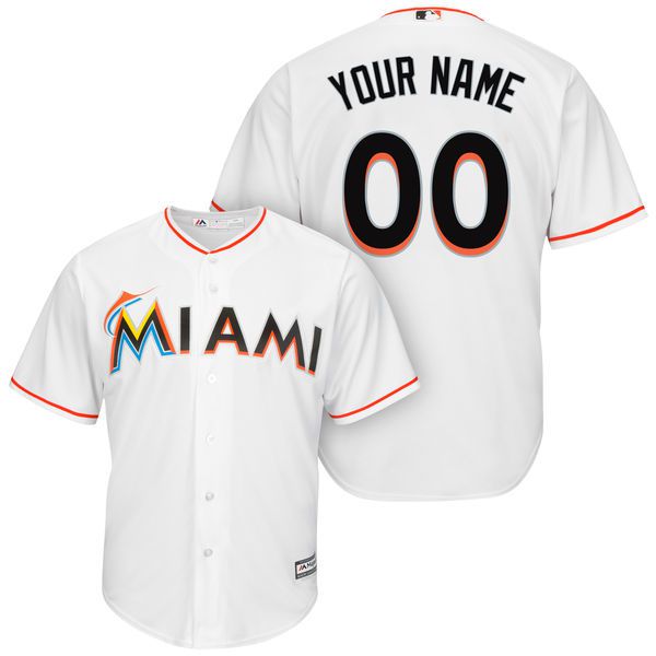 Men Miami Marlins Majestic White Cool Base Custom MLB Jersey->customized mlb jersey->Custom Jersey
